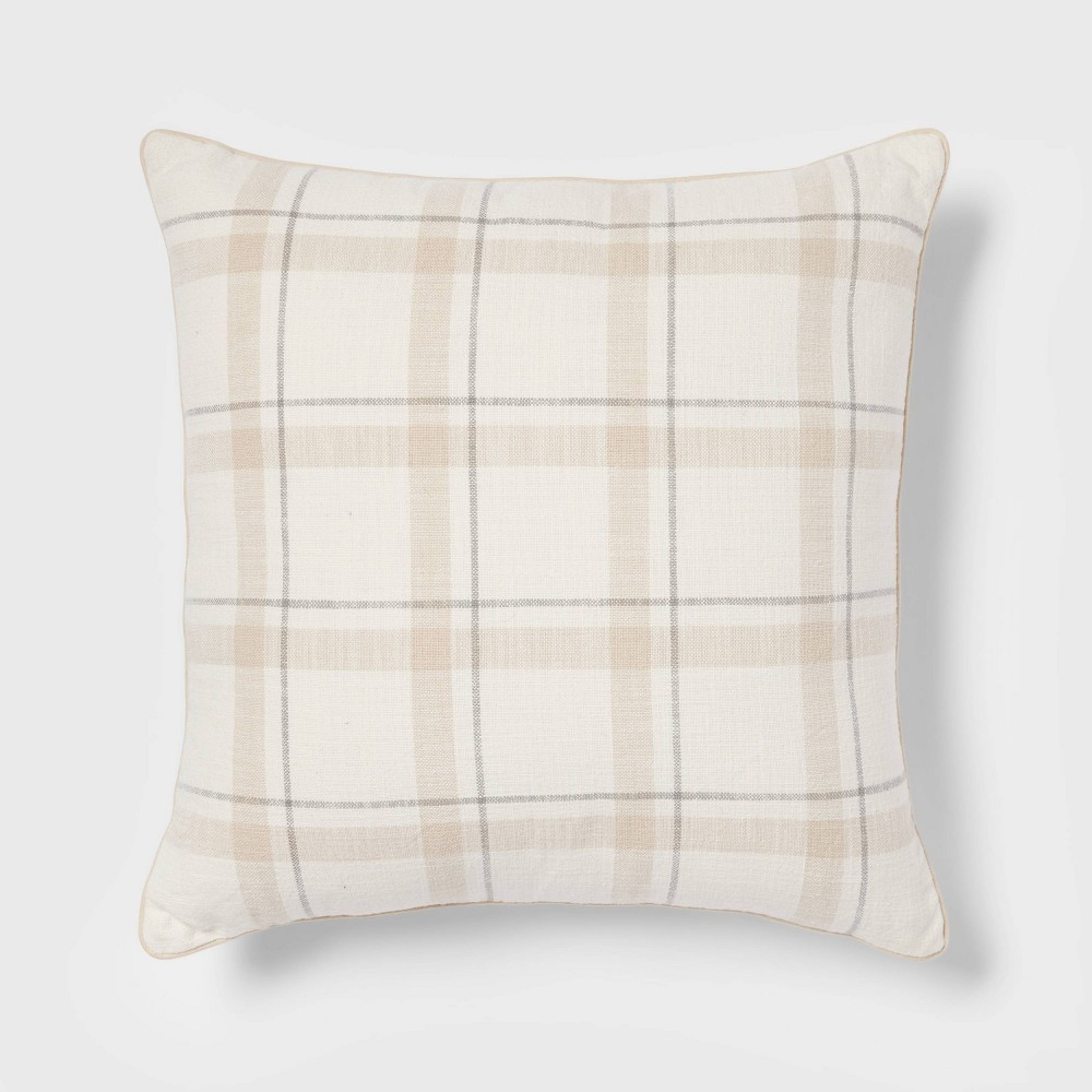 Photos - Pillow Woven Striped with Plaid Reverse Square Throw  Neutral - Threshold™
