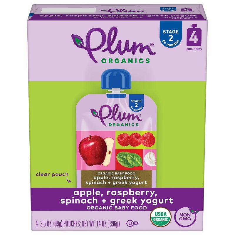 Plum Organics Baby Food Stage 2 - Apple Raspberry Spinach Greek Yogurt - 3.5oz, 1 of 15