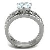 Slickblue Women’s Heart-Shaped CZ Engagement Ring in Silver Stainless Steel with Accent Stones, Sizes 5-10 - 3 of 4
