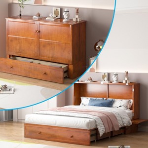 Mjkone Queen Murphy Bed Cabinet with Built-in Charging Station and Drawer,Trifold Mattress, Modern Murphy Cube Chest Bed - 1 of 4