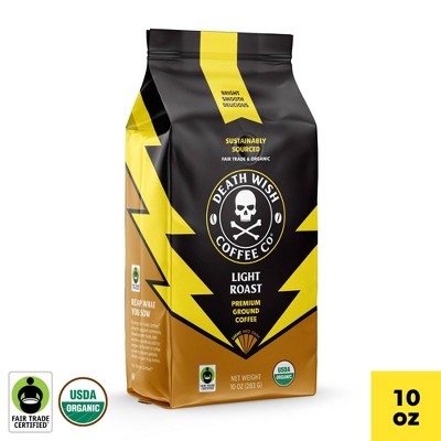 Death Wish Coffee Fair Trade Organic Light Roast Ground Coffee - 10oz