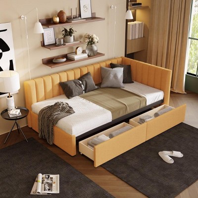 Streamdale Upholstered Daybed With 2 Storage Drawers Twin Size Sofa Bed Frame No Box Spring Needed