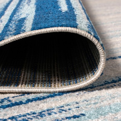 Coastal Breeze Linear Stripe Synthetic 3x5 Blue/Cream Rug