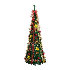 Nearly Natural 6' Pre-Lit Artificial Pop up Christmas Tree with Red and Gold Ornaments and Ribbons - 1 of 4