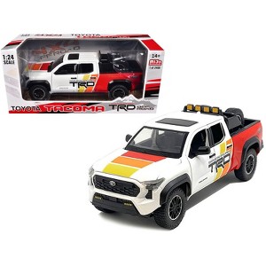 2024 Toyota Tundra TRD Off Road Ed Truck White and Red with TRD Stripes with Sunroof and Wheel Rack 1/24 Diecast Model Car - 1 of 4