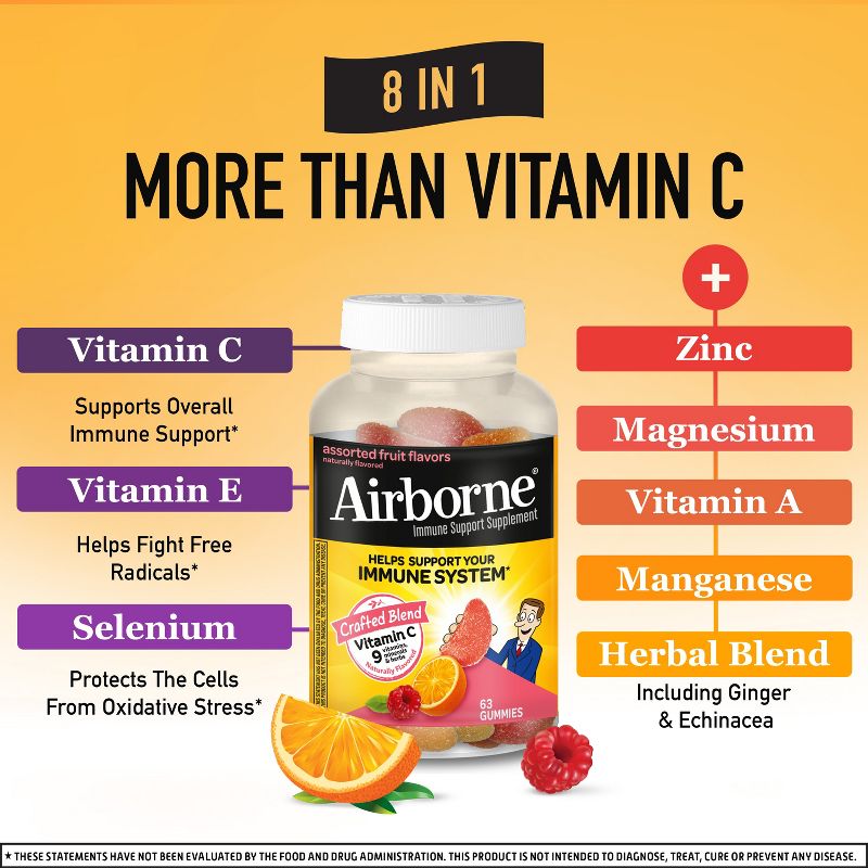 Airborne Immune Support Gummies with Vitamin C &#38; Zinc - Assorted Fruit - 63ct, 4 of 12