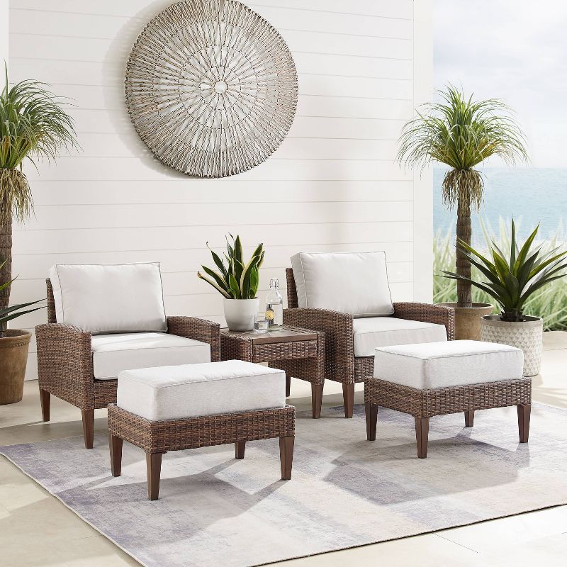Capella 5pc Outdoor Wicker Conversation Set with Arm Chairs, Ottomans &#38; Side Table - Cream/Brown - Crosley, 3 of 15