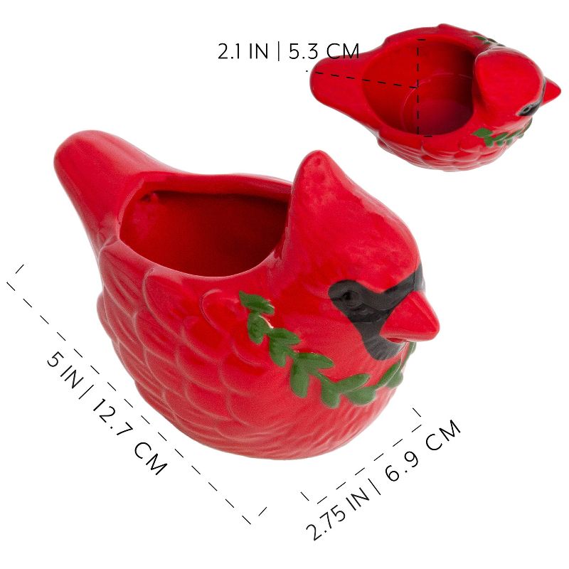 AuldHome Design Ceramic Christmas Cardinal Candy Dish; Decorative Red Holiday Mini Serving Bowl, 3 of 9