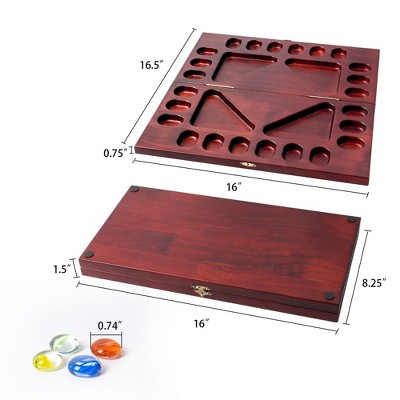 Mahogany Folding 4-Player Mancala Board Game with Multicolor Stones