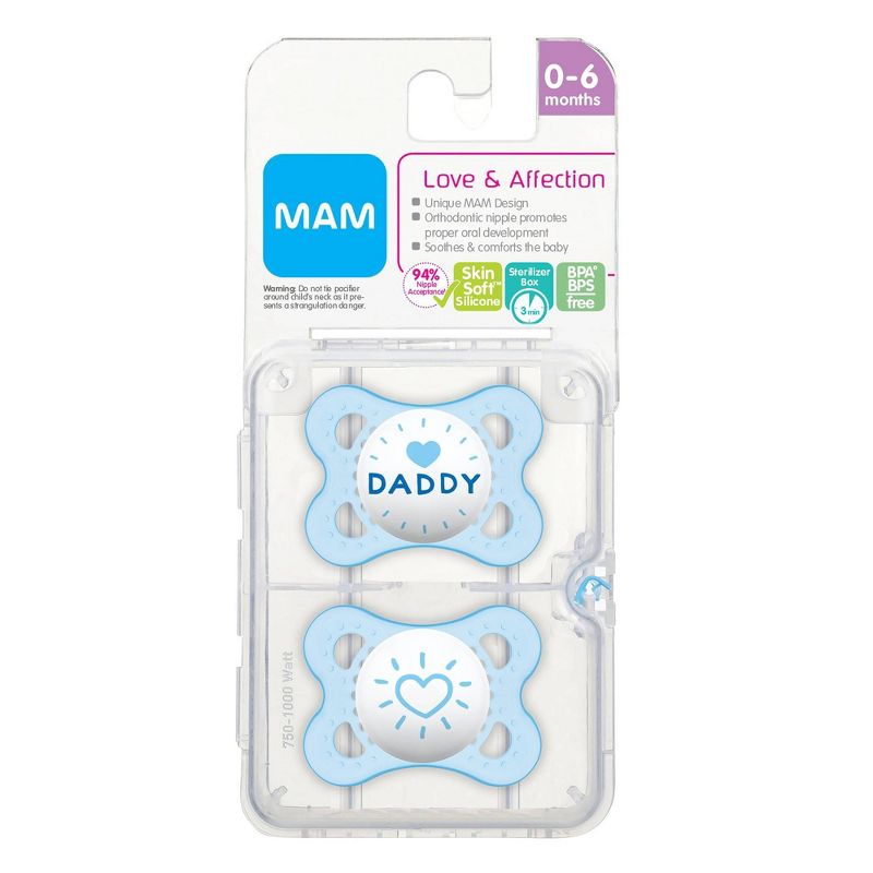 MAM Love &#38; Affection Daddy Pacifier 0-6 Months - 2ct Blue, 3 of 6