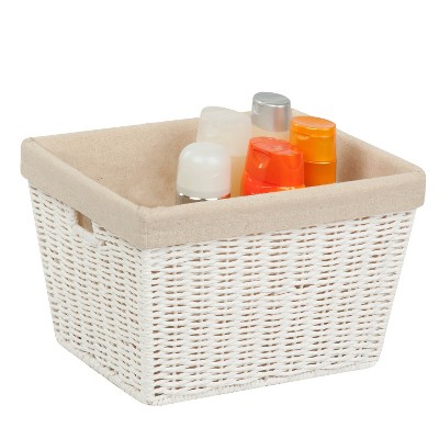 White Rectangular Paper Rope Storage Basket with Liner