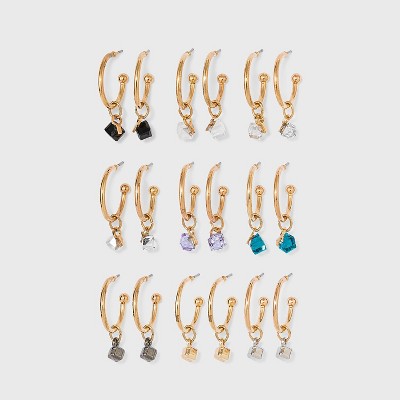 Cube Charms Hoop Stud Earring Set 9pc - Wild Fable™