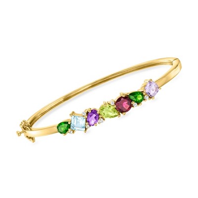 Ross-Simons 3.90 ct. t.w. Multi-Gemstone Bangle Bracelet With Diamonds in 18kt Gold Over Sterling