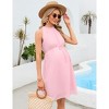 Women's Maternity Halter Neck Dress Casual Summer Ruffle High Waisted Sleeveless Midi Dress For Photoshoot Baby Shower - 3 of 4