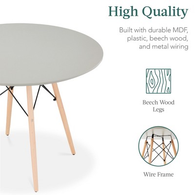 Gray and Oak Round Mid-Century Modern Dining Set with Beech Wood Legs