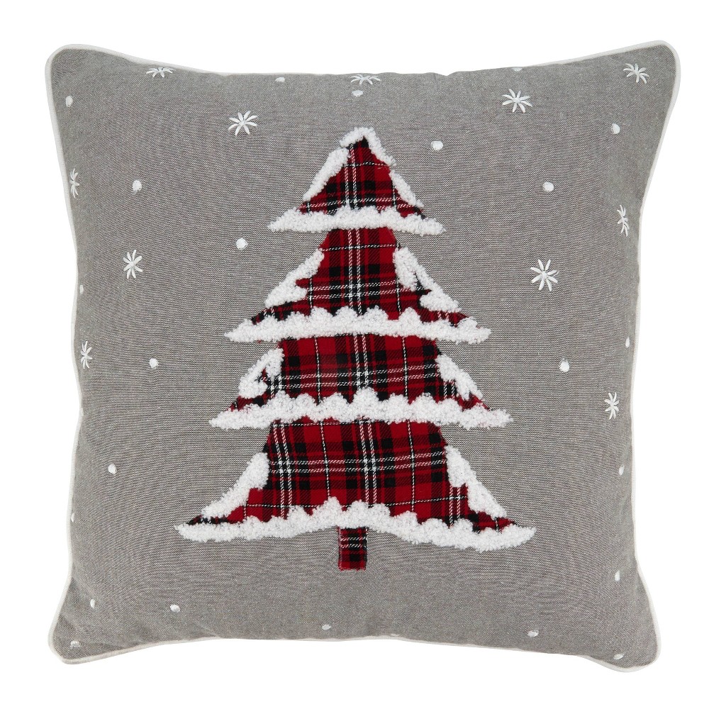 Photos - Pillowcase 18"x18" Holiday with Plaid Christmas Tree Square Throw Pillow Cover Gray 