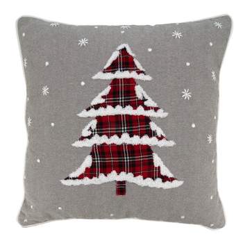 18"x18" Holiday with Plaid Christmas Tree Square Throw Pillow Cover Gray - Saro Lifestyle