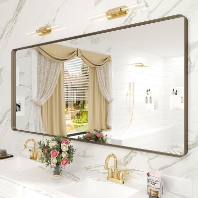 Apmir Rectangular Aluminum Alloy Framed and Tempered Glass Wall Bathroom Vanity Mirror in Matte Black/ Gold/ Silver/ Brown