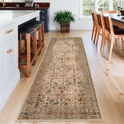 Boho Print Washable Rugs Non Slip Low Pile Vintage Floral Traditional Carpet for Living Room