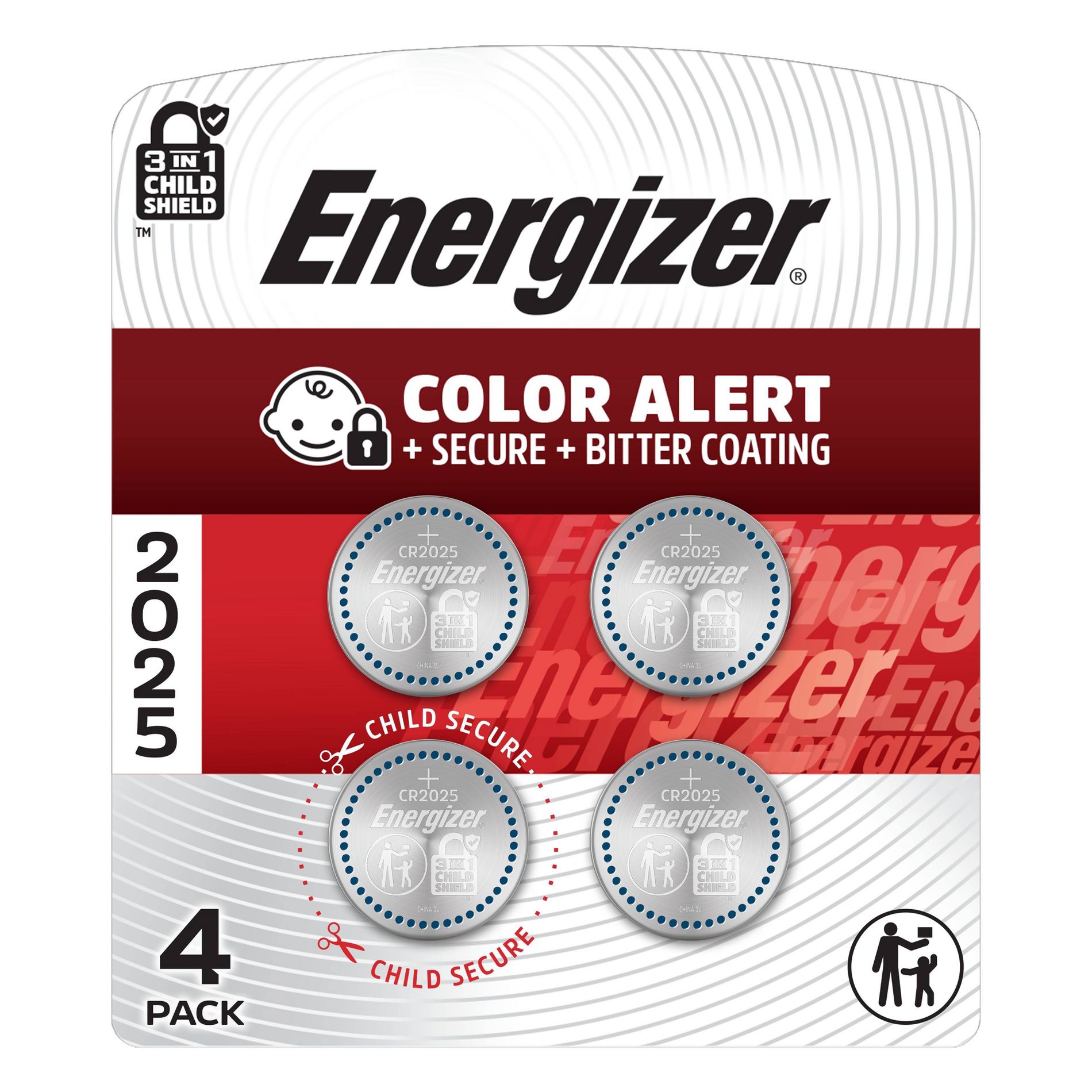 Energizer 2025 Batteries 4pk - Lithium Coin Battery: 200mAh, 3V, Single-Use