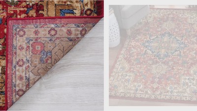 Red and Beige Oriental Synthetic 5' x 7' Area Rug