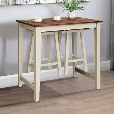 Rustic White and Walnut 3-Piece Counter Height Pub Table Set