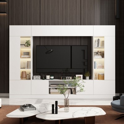 Famapy White Large Entertainment Center With Spacious Storage & Ambient Lighting