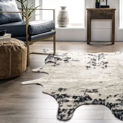 Black and White Faux Cowhide Washable Area Rug