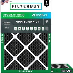 Filterbuy 20x25x1 Air Filter (2-Pack), Pleated MERV 8 Odor Eliminator Replacement HVAC AC Furnace Filters (Actual Size: 19.50 x 24.50 x 0.75) - 1 of 4