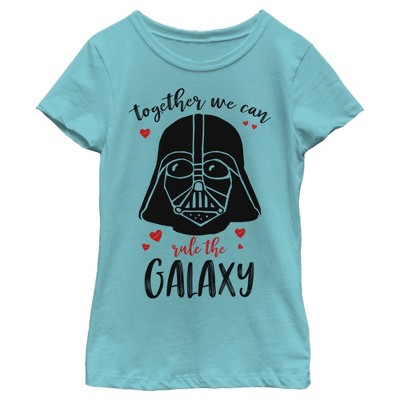 Girl's Star Wars Valentine's Day Darth Vader Together Rule the Galaxy  T-Shirt - Tahiti Blue - Large