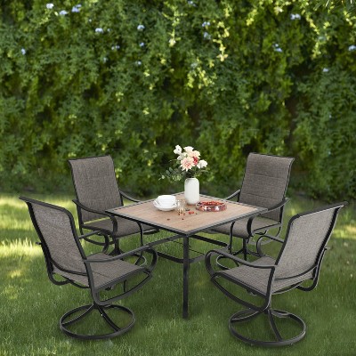 5pc Patio Set with Square Table & Steel 360 Swivel Sling Arm Chairs - Captiva Designs