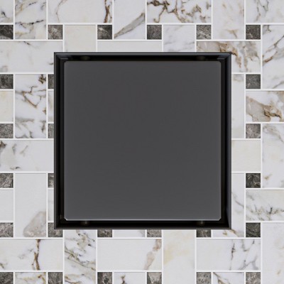 ALFI 5 Inches x 5 Inches Black Matte Square Stainless Steel Shower Drain with Solid Cover