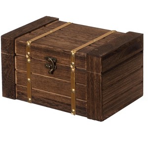 Vintiquewise Rectangular Wooden Treasure Chest Rustic Dark Wood Decorative Storage Box for Trinkets, Jewelry, Coins, Letters or Gifts - 1 of 4