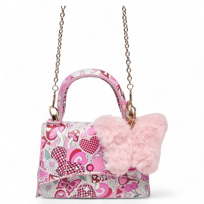 Willow & Ruby Girls' Mini Groovy Love & Peace Print Top Handle Crossbody Bag with Fluffy Butterfly Charm - image 5