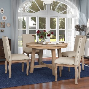 NicBex Round Dining Table Set for 4 Farmhouse Wood Round Extendable Dining Table and 4 Upholstered Chairs for Dining Room - 1 of 4