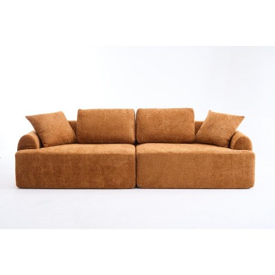 TIRAMISUBEST Compression Sofa,4-Seater Combined Sofa with Crochet Yarn Fabric, Memory Foam Cushions, 4 Pillows for Living Room & Office