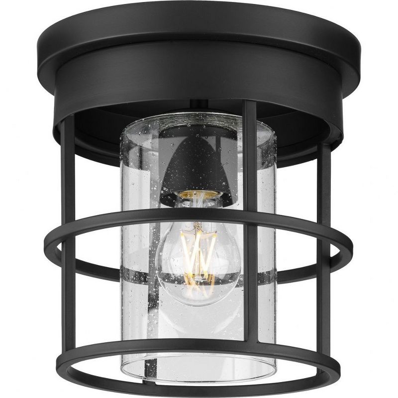 Progress Lighting Burgess 1-Light Flush Mount, Matte Black, Seeded Glass: A modern rustic addition for hallways, foyers, and bedrooms., 1 of 2
