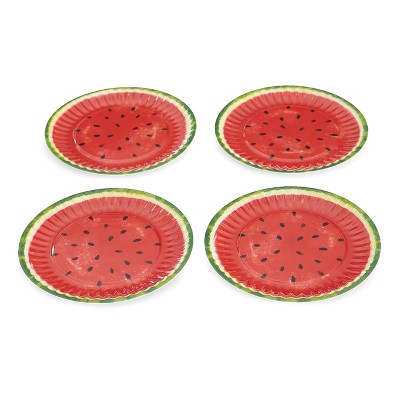 Lakeside Melamine Watermelon Dinner Plates for Meals and Snacks - Set of 4