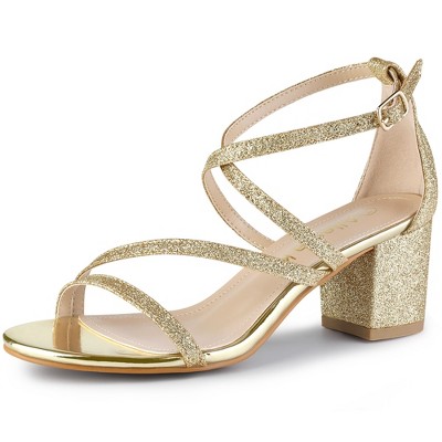 Allegra K Women's Breezy Glitter Opened Toe Crisscross Strap Chunky Sandals