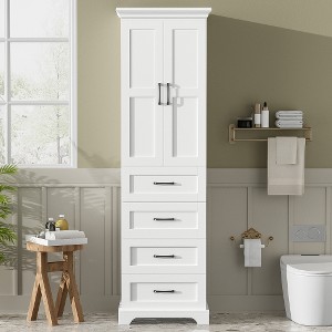 ACEPANO 71.6 in. H Freestanding MDF Bathroom Vanity with 2 Soft-Close Hinged Doors, 3 Drawers, Adjustable Shelves & Wrought Iron Handles-White - 1 of 4