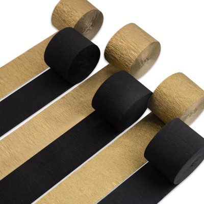 PartyWoo Crepe Paper Streamers Black Gold 6 Rolls 492 ft 1.8 in x 82 Ft Roll