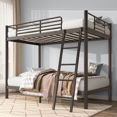 NicBex Twin over Twin Size Bunk Bed Metal Bed Frame with Inclined Ladder and Full Length Guardrail, Space Saving, No Box Spring Required