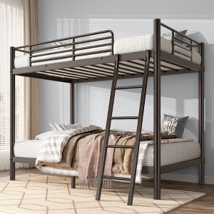 NicBex Twin over Twin Size Bunk Bed Metal Bed Frame with Inclined Ladder and Full Length Guardrail, Space Saving, No Box Spring Required - 1 of 4