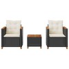 vidaXL 3 Piece Bistro Set with Cushions Black Poly Rattan Acacia Wood - 3 of 4