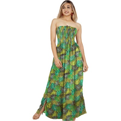 HAPPY BAY Women's House Daily Routine Evening Wear Holiday Flowy Backless Maxi A Line Casual Slit Party Strapless Tube Top Dress One Size Green, Leaf