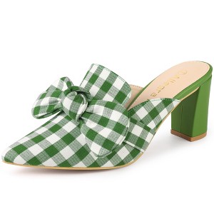 Allegra K Women's Stripe Bow Pointed Toe Block Heel Mules - 1 of 4