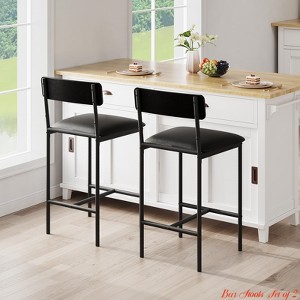 Kitchen Island Bar Stools Set of 2, Counter Height Bar Stools w/Back & Upholstered Wider Seat, Kitchen Barstools with Footrest - 1 of 4