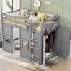 PAGED Twin Size Loft Bed Modern Wooden Bed Frame with Wardrobe, 2 Windows and Ladder and Guardrail for Bedroom - 2 of 4