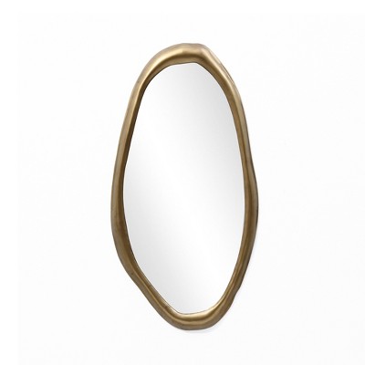 LuxenHome 29.5-Inch Oval Gold Iron Metal Frame Accent Wall Mirror