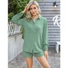 WhizMax Women's Casual 2 Piece sets Long Sleeve Button Down Shirt High Waist Drawstring Short Outfit sets - 4 of 4